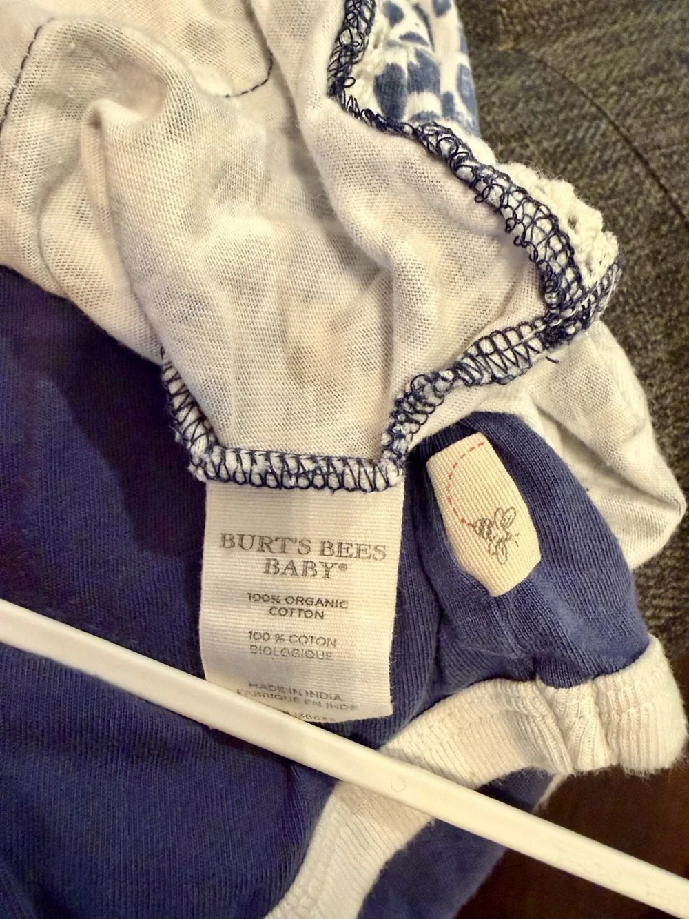 Burt’s Bees Baby Blue Bee Heart Pattern Smock Romper 24 months